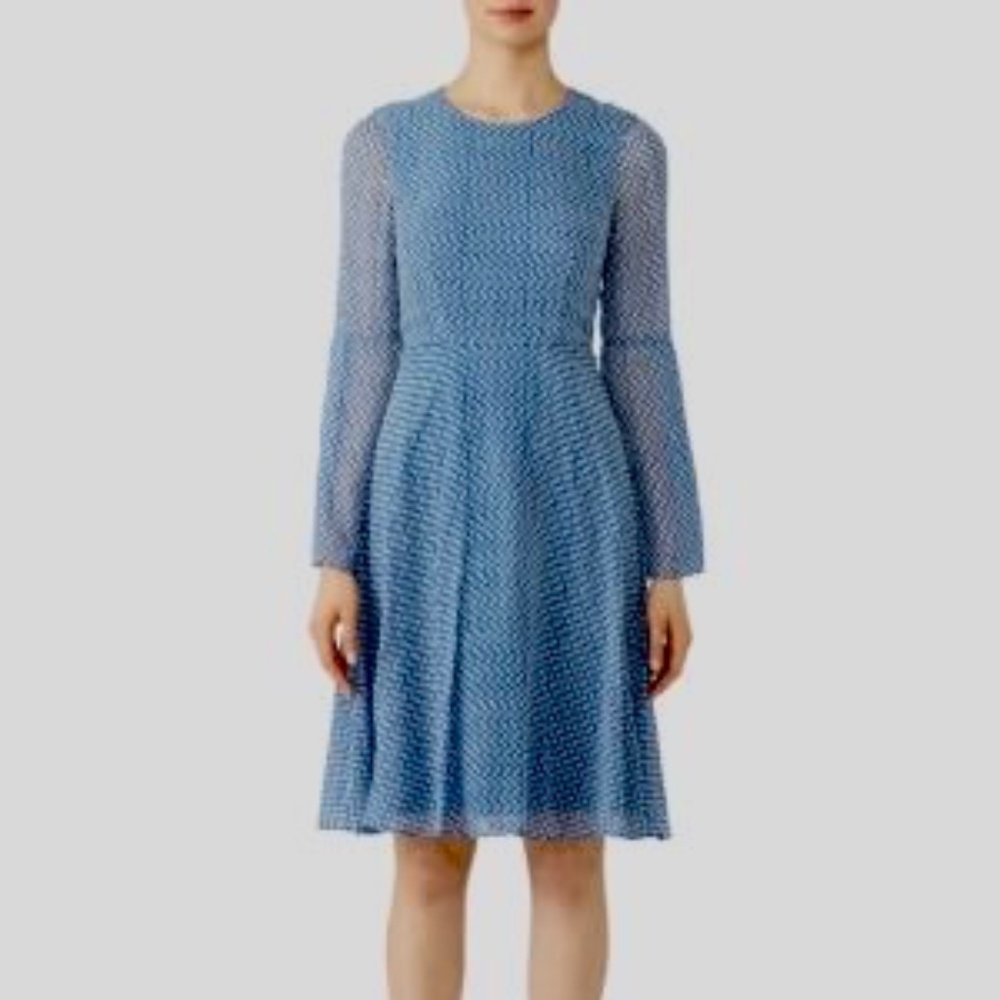 L.K. Bennett Abbie Dotted Silk Bell Sleeve Dress Sz 8